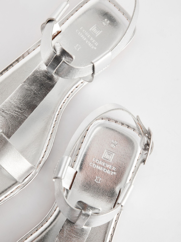 Silver Regular/Wide Fit Forever Comfort® Leather T-Bar Sandals - Image 7 of 7