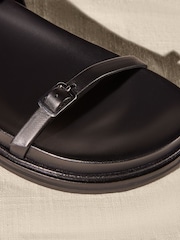 Black Premium Leather Thin Strap Footbed Sandals - Image 2 of 4