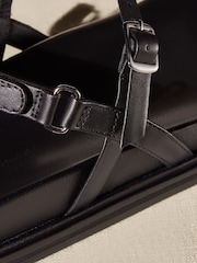 Black Premium Leather Thin Strap Footbed Sandals - Image 3 of 4