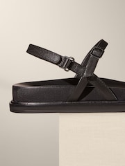 Black Premium Leather Thin Strap Footbed Sandals - Image 4 of 4