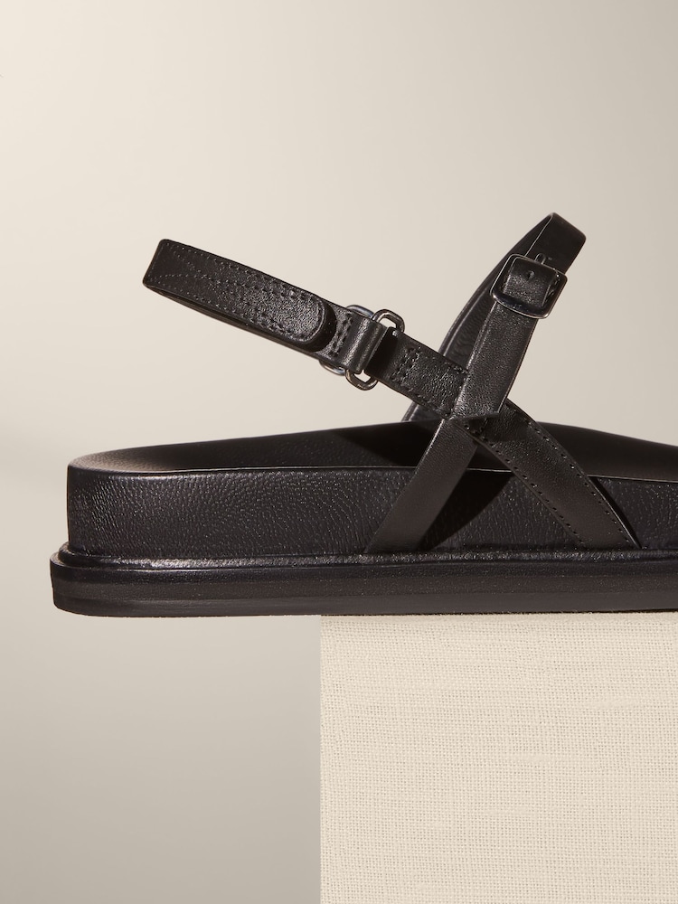 Black Premium Leather Thin Strap Footbed Sandals - Image 4 of 4