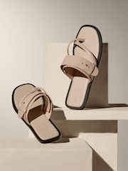 Bone Premium Leather Forever Comfort® Cross Toe Post Sandals - Image 1 of 4