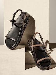 Mink Brown Premium Leather Thin Strap Footbed Sandals - Image 1 of 5