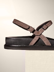 Mink Brown Premium Leather Thin Strap Footbed Sandals - Image 3 of 5