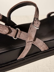 Mink Brown Premium Leather Thin Strap Footbed Sandals - Image 4 of 5