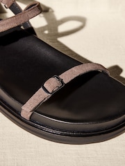 Mink Brown Premium Leather Thin Strap Footbed Sandals - Image 5 of 5