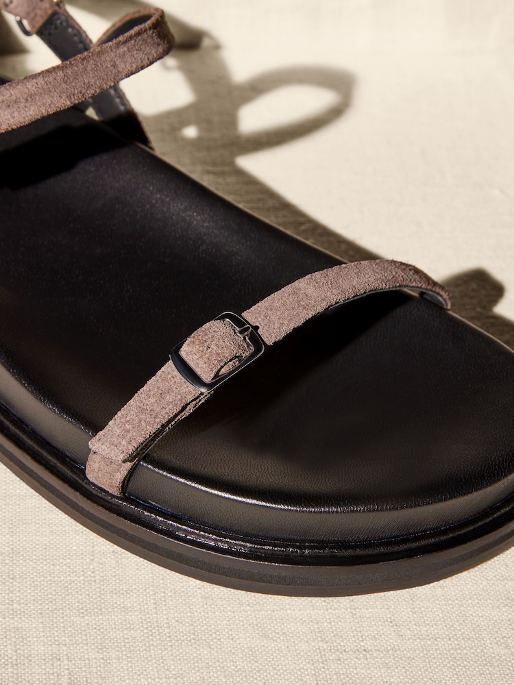 Mink Brown Premium Leather Thin Strap Footbed Sandals - Image 5 of 5