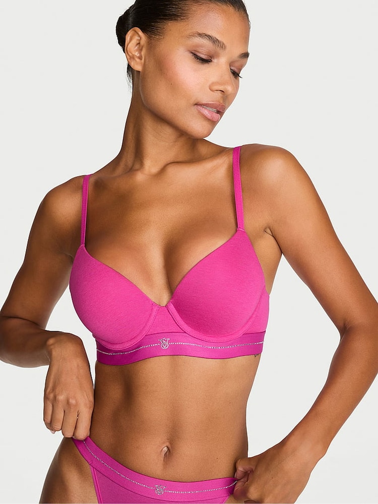 Victoria's Secret Pink Fire Full Cup Push Up Shine Logo Cotton Bra - Image 1 of 2 Victoria's Secret Pink Fire Full Cup Push Up Shine Logo Cotton Bra - Image 1 of 2