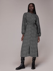 Whistles Scattered Y Print Black Midi Dress - Image 1 of 1