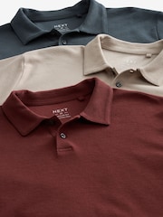 Grey/Clay Red/Ecru Textured Regular Fit Short Sleeve Jersey Polo Shirts 3 Pack - Image 2 of 12
