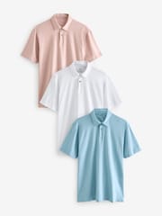 Ecru White/Pink/Blue Regular Fit Short Sleeve Jersey Polo Shirts 3 Pack - Image 1 of 11