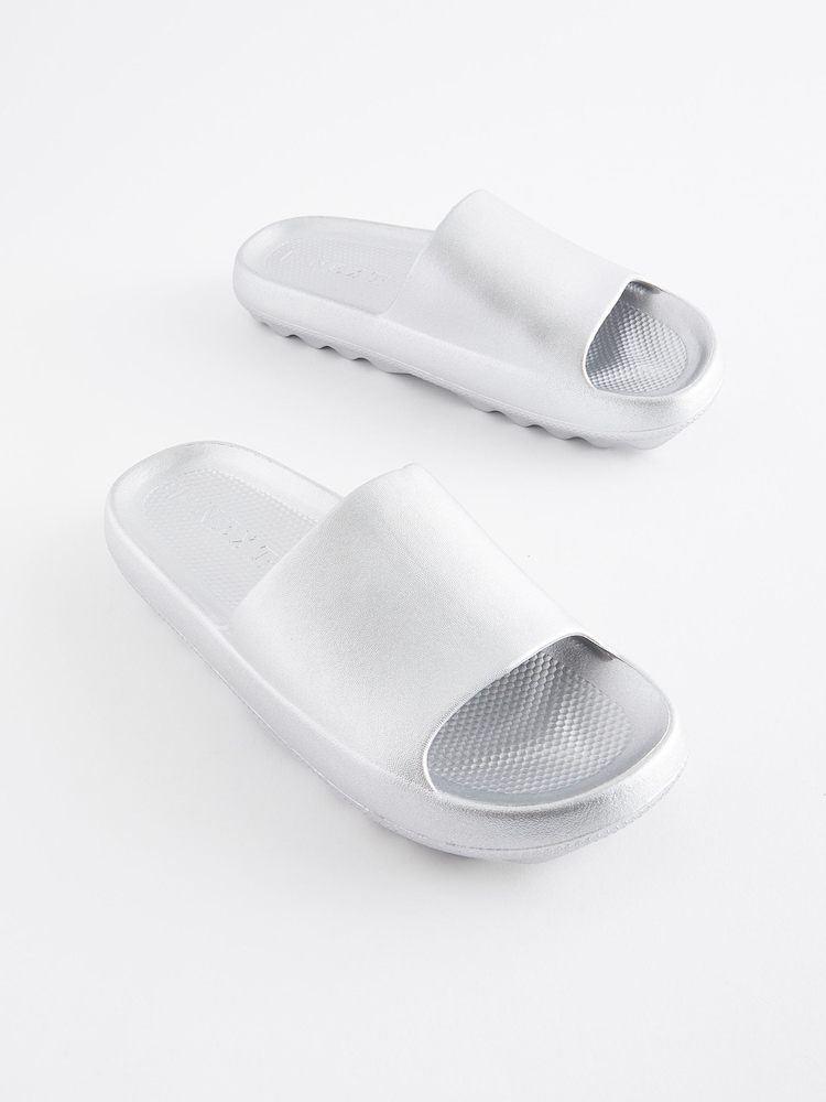 Silver Metallic Beach Chunky Sliders - Image 1 of 5