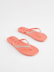 Coral Pink Jewelled Beach Flip Flops - Image 1 of 5