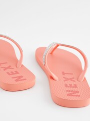 Coral Pink Jewelled Beach Flip Flops - Image 3 of 5