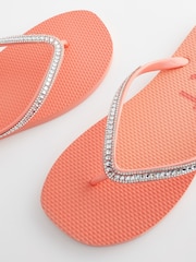 Coral Pink Jewelled Beach Flip Flops - Image 5 of 5