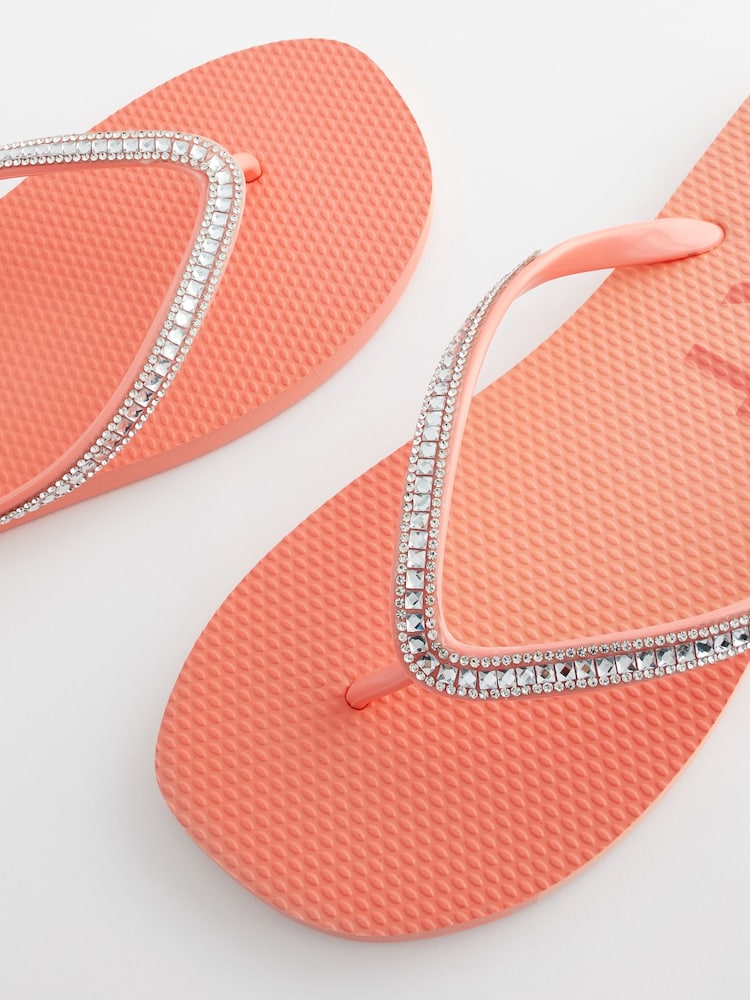 Coral Pink Jewelled Beach Flip Flops - Image 5 of 5