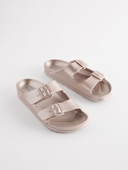 Rose Gold EVA Double Strap Flat Slider Sandals With Adjustable Buckles - Image 1 of 5