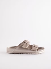 Rose Gold EVA Double Strap Flat Slider Sandals With Adjustable Buckles - Image 2 of 5