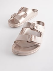 Rose Gold EVA Double Strap Flat Slider Sandals With Adjustable Buckles - Image 3 of 5