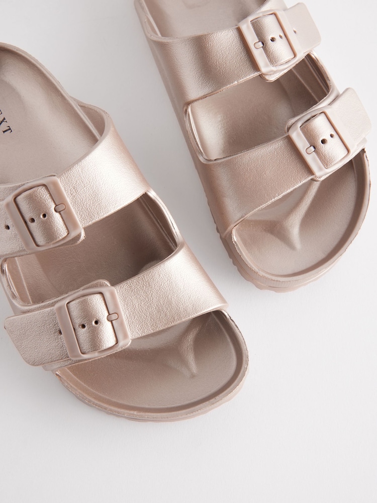 Rose Gold EVA Double Strap Flat Slider Sandals With Adjustable Buckles - Image 4 of 5