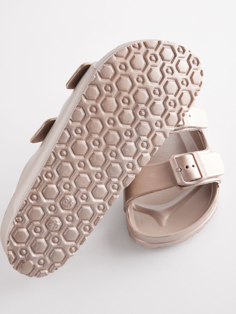 Rose Gold EVA Double Strap Flat Slider Sandals With Adjustable Buckles - Image 5 of 5