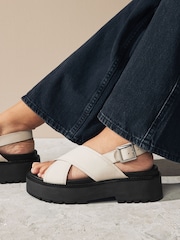 Bone Regular/Wide Fit Leather Chunky Cross Strap Sandals - Image 4 of 9