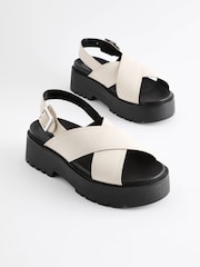 Bone Regular/Wide Fit Leather Chunky Cross Strap Sandals - Image 5 of 9