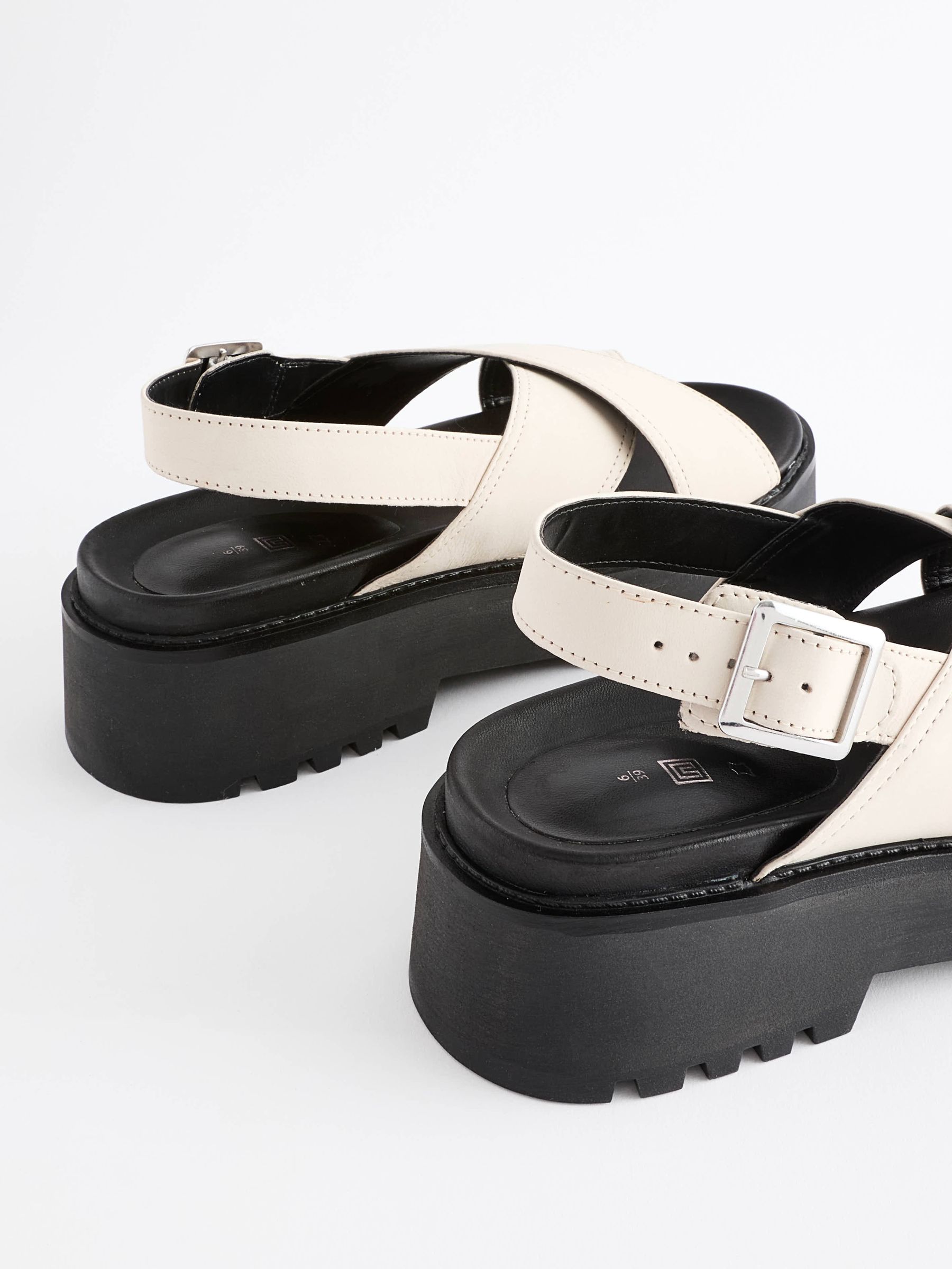 Buy Bone Regular/Wide Fit Leather Chunky Cross Strap Sandals