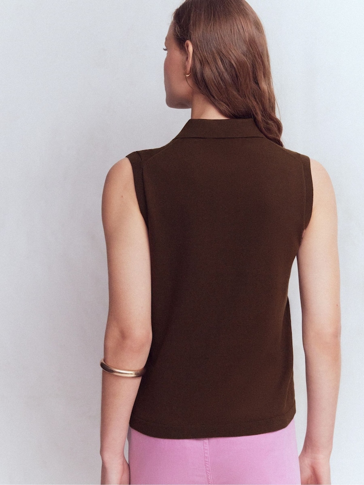 Boden Brown Chloe Henley Knitted Tank - Image 2 of 7 Boden Brown Chloe Henley Knitted Tank - Image 2 of 7