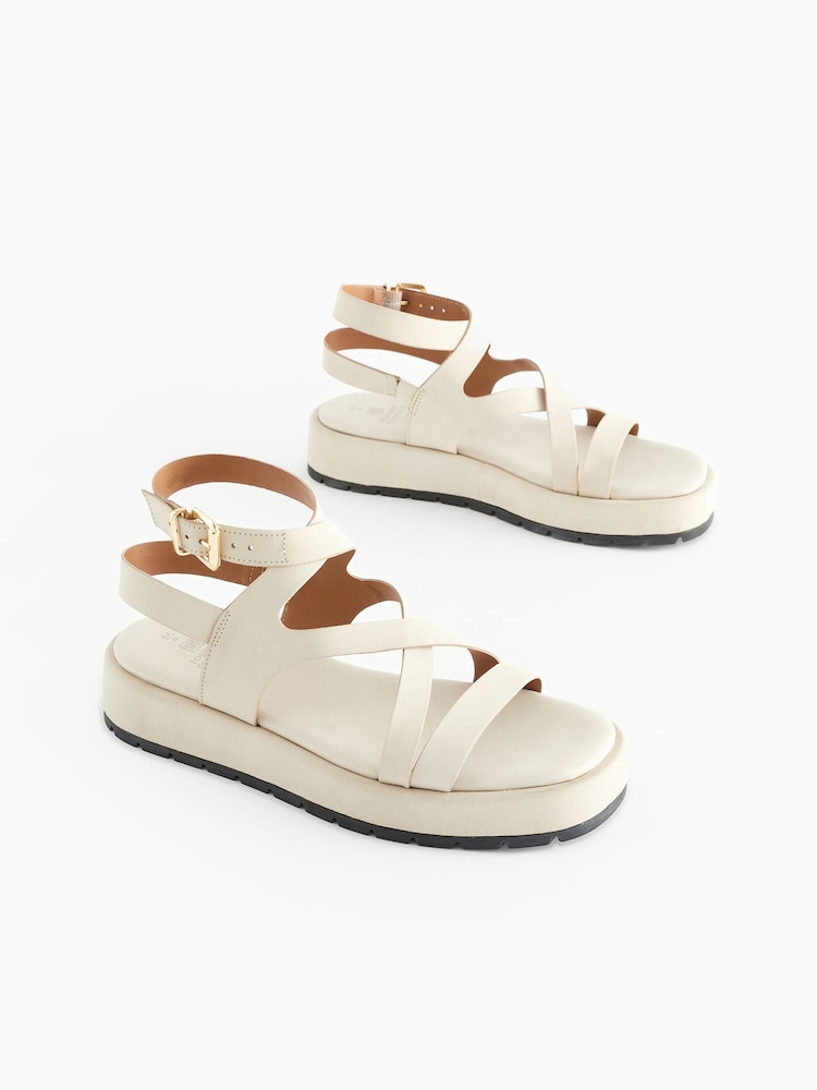 Bone White Forever Comfort® Leather Strappy Flatform Sandals - Image 2 of 6 Bone White Forever Comfort® Leather Strappy Flatform Sandals - Image 2 of 6