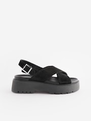 Black Regular/Wide Fit Leather Chunky Cross Strap Sandals - Image 4 of 7