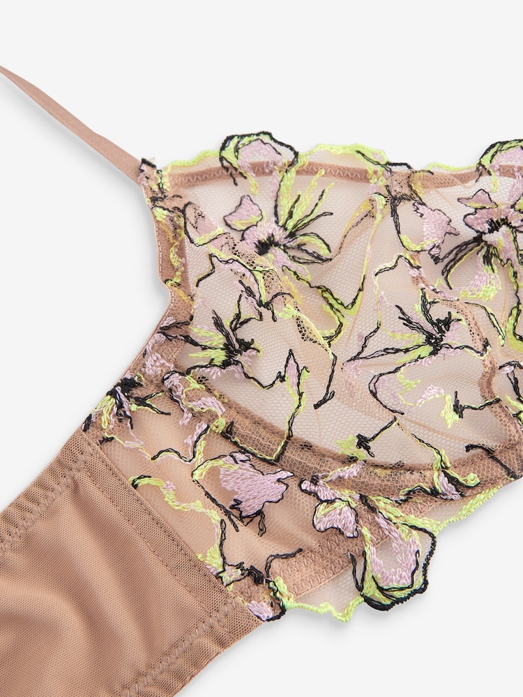 Multi Non Pad Plunge Neon Embroidery Bra - Image 8 of 8