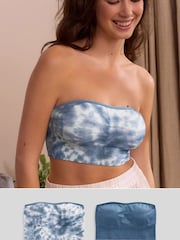 Navy Tie Dye Print/Blue Seamfree Bandeau Bras 2 Pack - Image 1 of 9