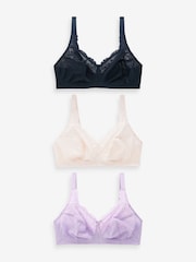 Navy Blue/Lilac Purple/Cream Total Support Full Cup Lace Ultimate Comfort Bras B-H 3 Pack - Image 5 of 10