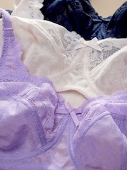 Navy Blue/Lilac Purple/Cream Total Support Full Cup Lace Ultimate Comfort Bras B-H 3 Pack - Image 9 of 10