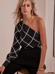 Mint Velvet Black Print One Shoulder Top - Image 1 of 4
