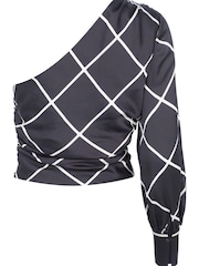 Mint Velvet Black Print One Shoulder Top - Image 4 of 4