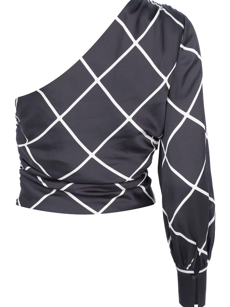 Mint Velvet Black Print One Shoulder Top - Image 4 of 4