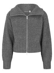 Mint Velvet Grey Knitted Zip Cardigan - Image 3 of 4
