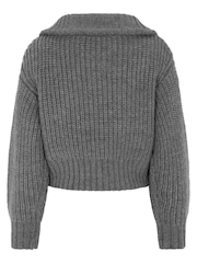 Mint Velvet Grey Knitted Zip Cardigan - Image 4 of 4