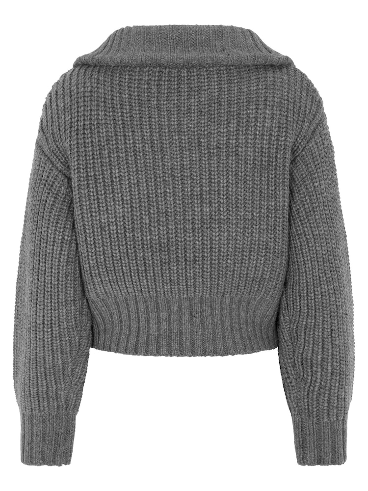 Mint Velvet Grey Knitted Zip Cardigan - Image 4 of 4