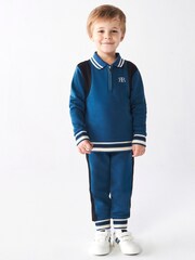 River Island Blue Mini Boys Tipped Sweat and Jogger Set - Image 1 of 6