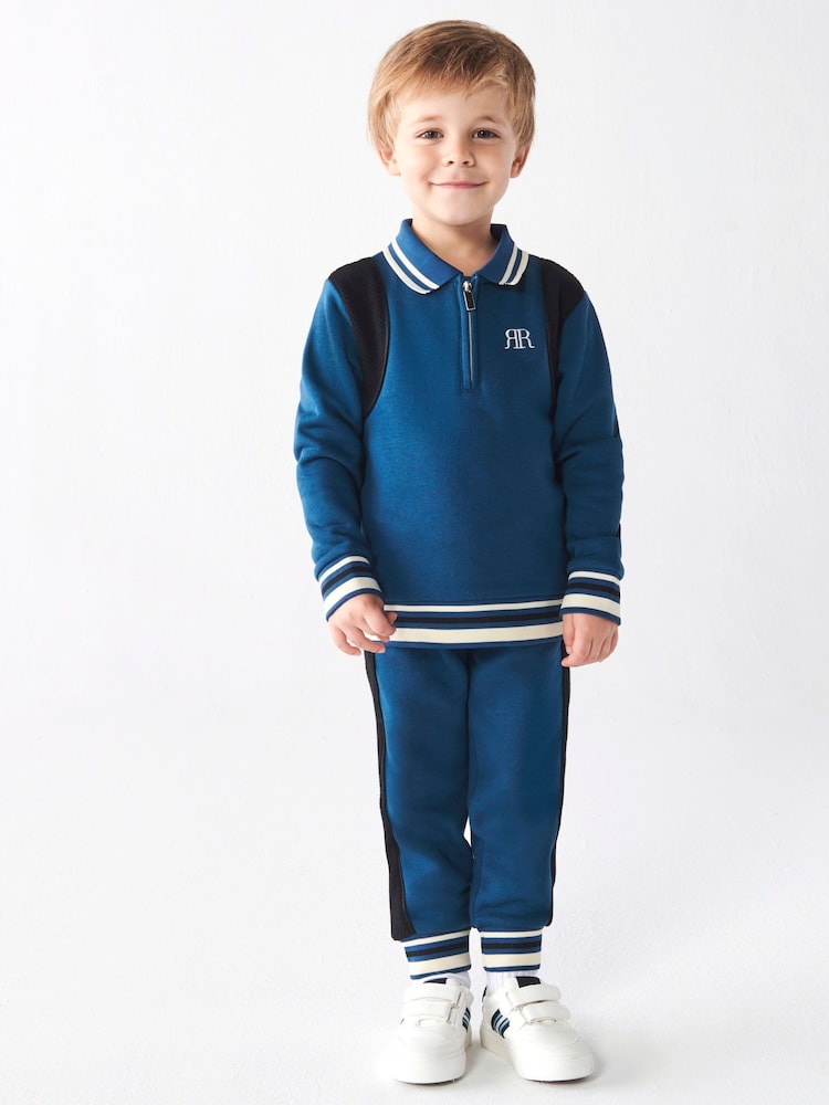 River Island Blue Mini Boys Tipped Sweat and Jogger Set - Image 1 of 6 River Island Blue Mini Boys Tipped Sweat and Jogger Set - Image 1 of 6