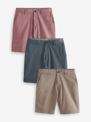 Mid Blue/Pink/Dark Stone Stretch Chinos Shorts 3 Pack - Image 1 of 14