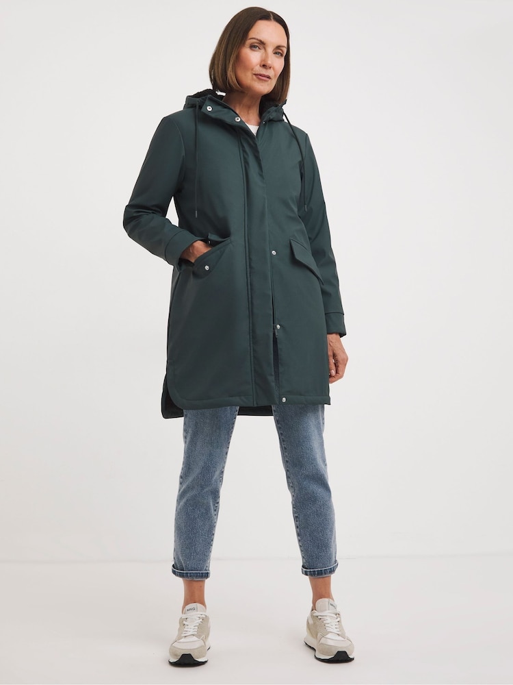 JD Williams Blue Fleece Lined Coated Parka - Image 1 of 4