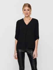 JDY Black Woven V-Neck Top - Image 1 of 5