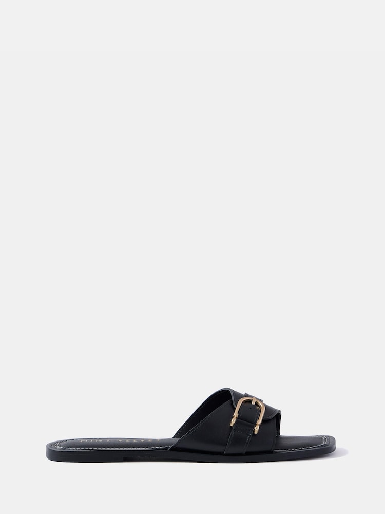 Mint Velvet Black Kate Leather Mule Sandals - Image 1 of 4 Mint Velvet Black Kate Leather Mule Sandals - Image 1 of 4