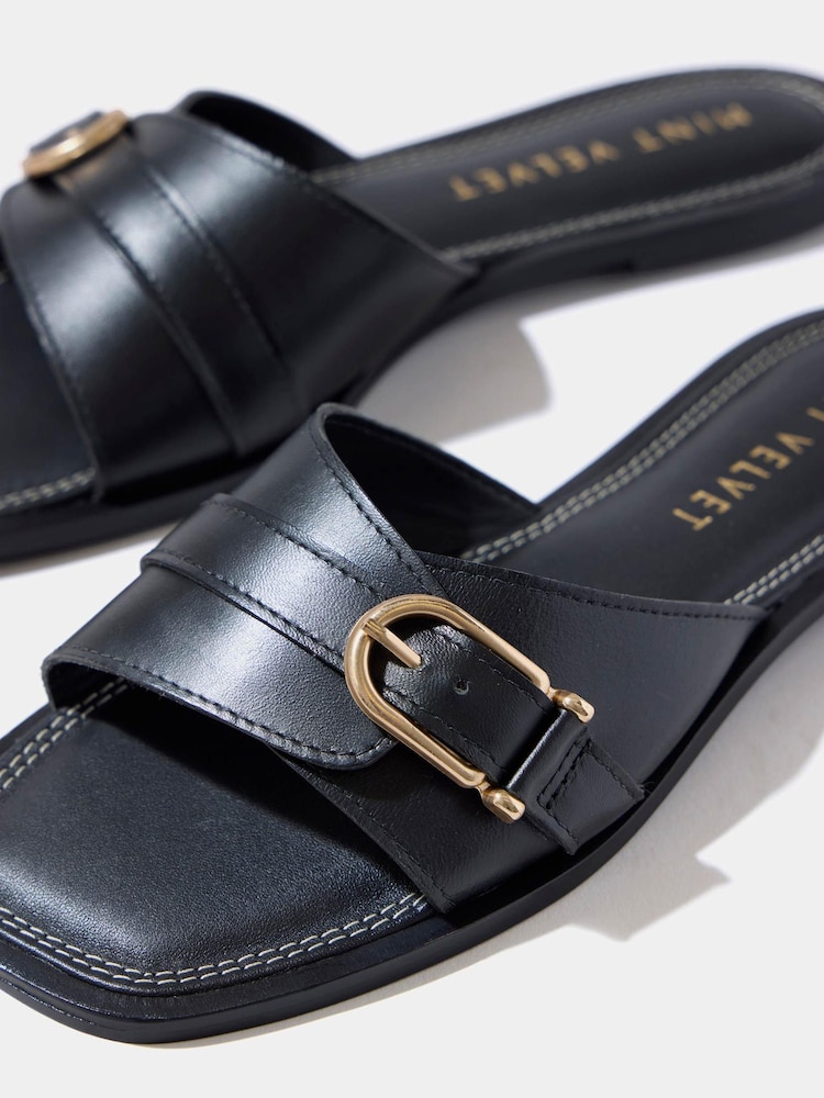 Mint Velvet Black Kate Leather Mule Sandals - Image 4 of 4 Mint Velvet Black Kate Leather Mule Sandals - Image 4 of 4
