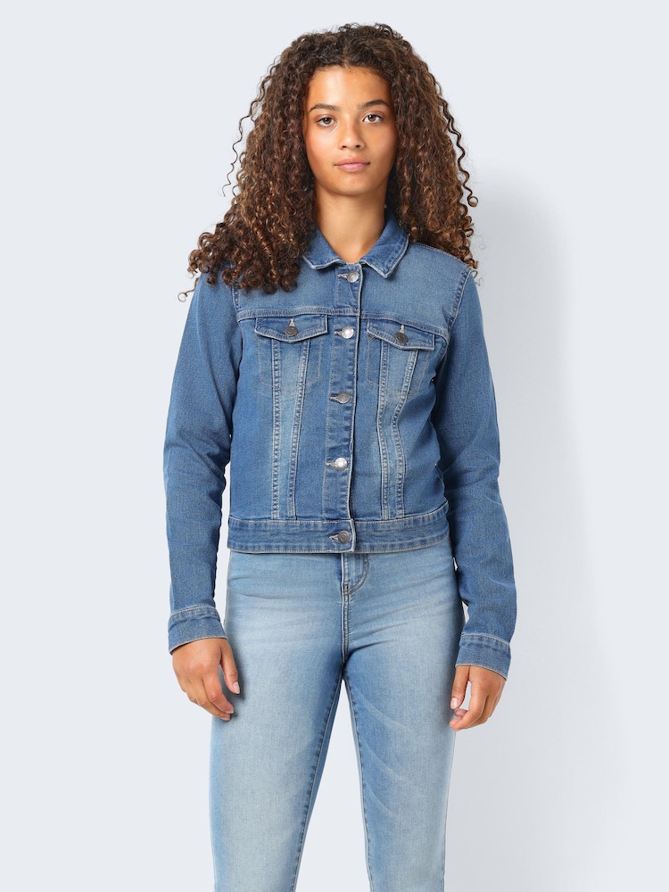 NOISY MAY Navy Blue Fitted Denim Jacket - Image 1 of 7