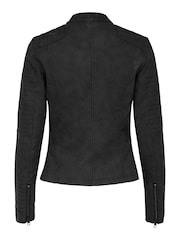 ONLY Black Collarless Faux Leather Biker Jacket - Image 6 of 6
